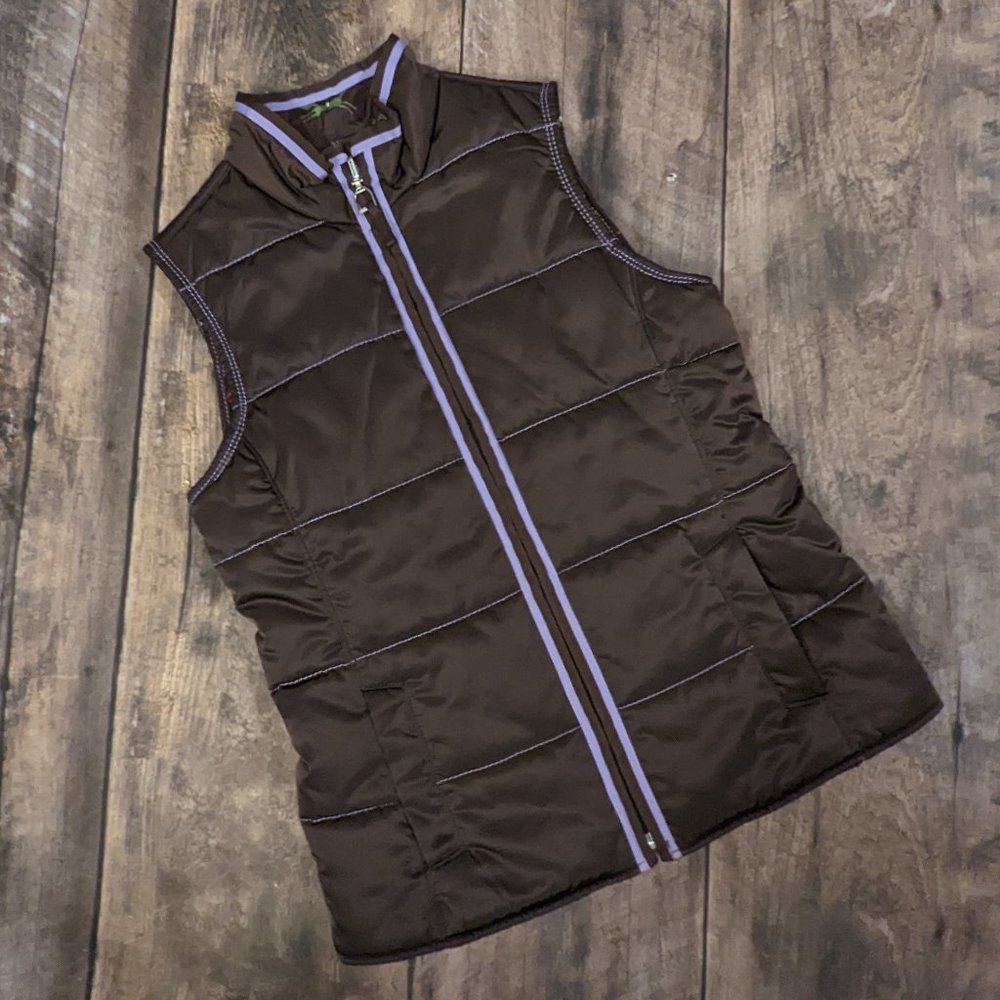 Ariat Reversible Puffer Vest, Brown & purple, size youth Large (10-12)